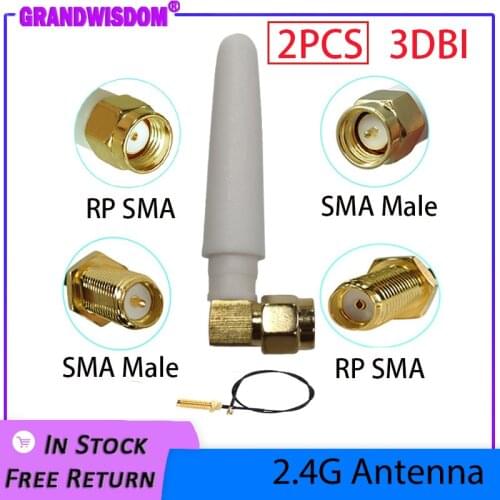 2.4GHz antenna 2pcs wifi SMA Male Connector 2~3dbi 2.4 ghz antena wi fi Small Size antenne white wi-fi antenas antennas router