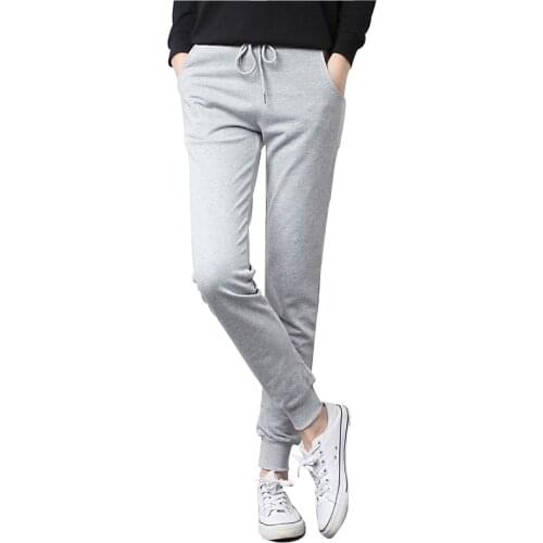 New Casual Women Pants Harajuku Long Trousers Women Joggers Solid Elastic Waist Cotton Linen Pants Ankle Length Haren Pants