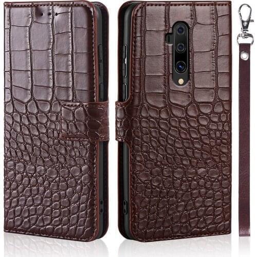Flip Phone Case for Oneplus 7T Pro Cover Crocodile Texture Leather Book Design Luxury Coque Wallet Capa With Strap Card Holder