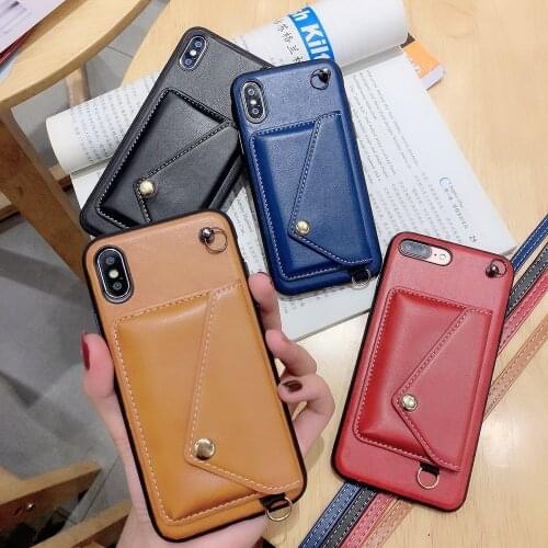 Leather PU Wallet Bag Case for iPhone XR XS Max 6s 7 8 Plus Phone Cover Card Slot Girl Women Shoulder Bag button Handbag Pouch