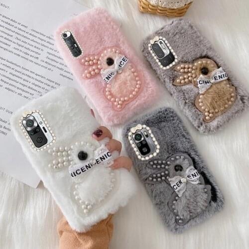 For Xiaomi 10S Plush Bunny Pearl Phone Case Redmi Note 10 Pro Max Note 10S Note 10 9 8T Pro 5G Luxury Cute Bunny Phone Cover