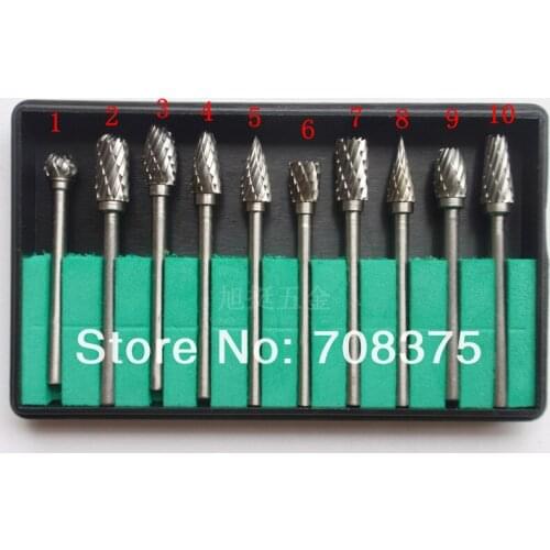 New 10pc 1/8" shank Tungsten Carbide Milling cutter Rotary Tool Burr Double Diamond Cut Rotary Set For Dremel Tools