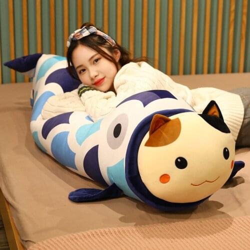 Nice Hot 1pc 55cm-120cm Arrival Funny Fish Eat Cat Long Pillow Soft Stuffed Animals Fish Plush Toys Cute Cat Toys For Children