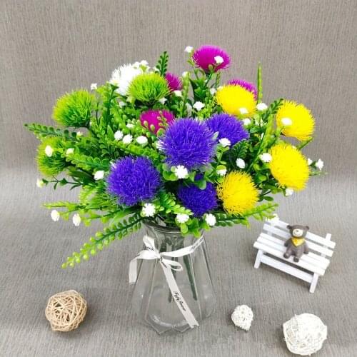 5 fork/bouquet Artificial Flowers Real Touch Water Grass Chrysanthemum Fake Plants Plastic Flower Home Party Decoration