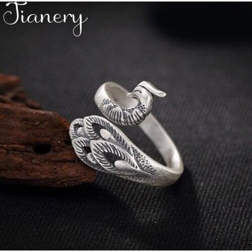 JIANERY Bohemian Vintage Silver Color Peacock Rings For Women Open Finger Rings Girls Christmas Gifts