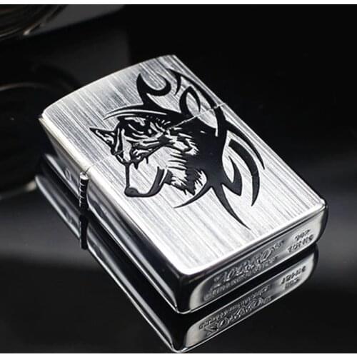 Zorro pure copper kerosene lighter engraving Wolf vintage silver brushed windproof cigarette lighter