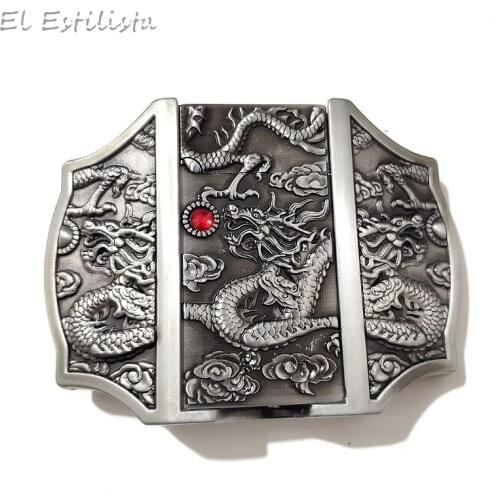 Classic Mens Silver Color Dragon Lighter Belt Buckles Fashion Metal Belt Accessories Cowboy Luxury Pin Buckles with 4cm Belts