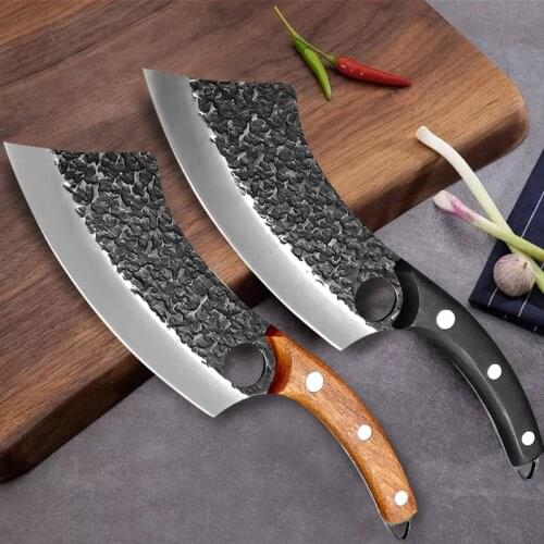 Forged Cleaver Knife Stainless Steel Hunting Kitchen Knife for Meat Bone Fish Vegetables Boning Butcher Chef Knife with Sheath