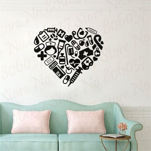 Medical Heart Wall Stickers Hospital Dental Clinic Decor Modern Creative Room Decoration Wall Decal Mural vinilos paredes WL782