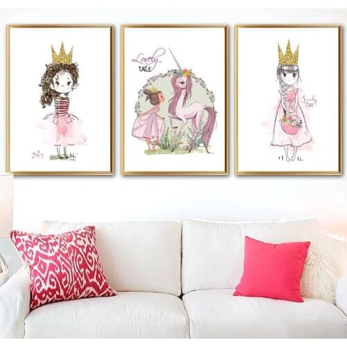 Cute Girl Crown Unicorn Flower Love Quotes Nordic Posters And Prints Wall Art Canvas Painting Wall Pictures For Kids Room Decor
