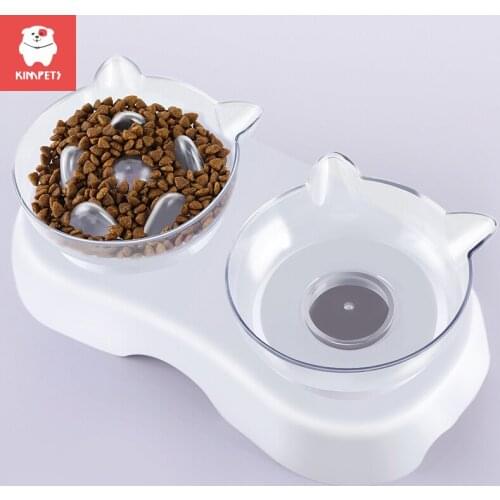 KIMPETS Cat Single Or Double Bowl Prevent Cervical Spine Plastic Food Eating Slow To Prevent Choking Slow Food Bowl
