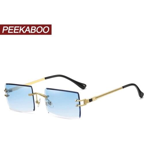 Peekaboo rimless eyeglasses for men small frame square retro sunglasses for women metal gold 2022 uv400 blue green tinted