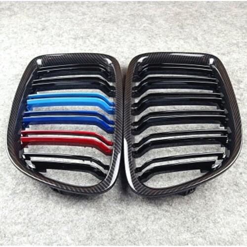 Front Carbon Grille For BMW E84 X1 2010 2011 2012 2013 2014 2015 Dual Lines Car Styling Accessories Auto Body Kits
