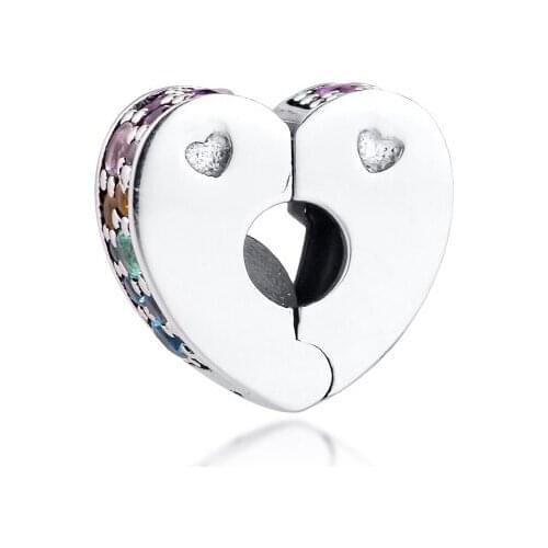 Fits for Pandora Charms Bracelets Colored Arcs Of Love Clip Beads with Pink CZ 100% 925 Sterling Silver Jewelry Free Shipping