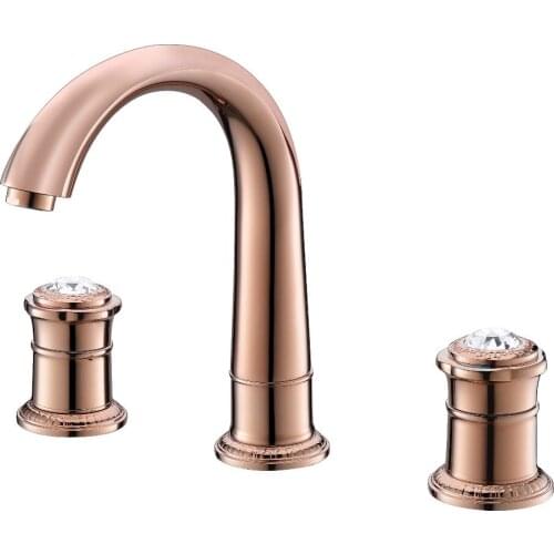 ROSE GOLD Luxury 8" Widespread Ceramic Valve Three Holes lavatory Bathroom Sink Faucet Mixer tap deck mounted crystal handles