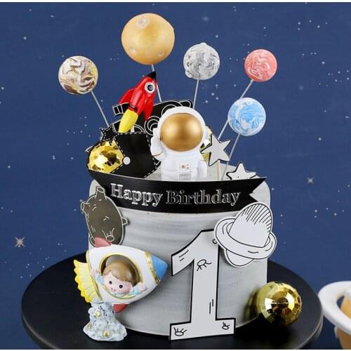 Heart Astronaut Series Cake Topper Planet Rocket astronaut Baby For Kid Boy One year old Birthday Happy Cakes Baking Decoration