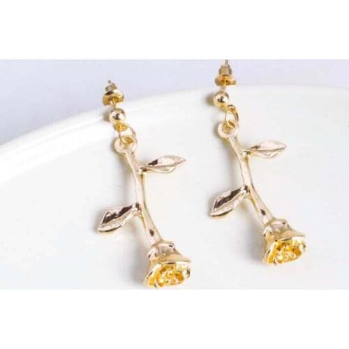 Korean Version Of The Exquisite Retro Flower Branches Earrings, Gold Long Leaf Leaves Earrings Fashion For Women Jewelry Brincos