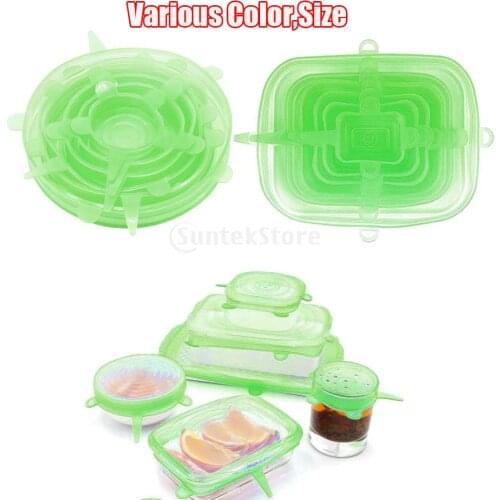 12 Pieces Kitchen Silicone Stretch Lids Bowl Covers Food Storage SAFETY