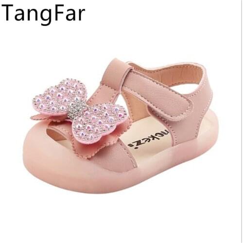 Rhinestone Bow Girls Princess Sandals 2020 Summer Toddler Wedding Shoes Soft Sole Baby Shoes