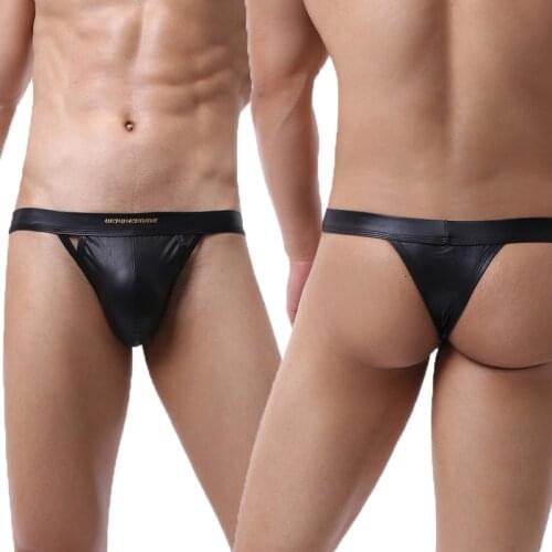 Gay Panties Faux Leather Sexy Thong G-string Exotic T-back Underwear Mens Bugle Pouch Jock Strap Calzoncillos Hombre Sexi Tanga