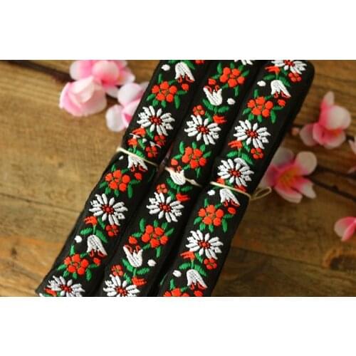 Wide2.3cm 10yards/lot cotton Woven Jacquard Ribbon black background white flowers for curtain and clothing accessory LS-2404