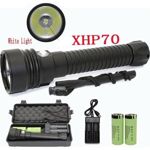 XHP70 Diving Flashlight 4000LM Underwater Torch XHP70.2 LED Waterproof Lamp + 26650 Battery + Charger