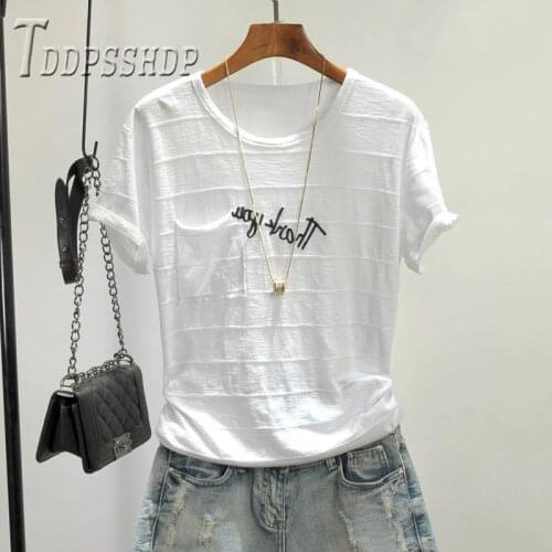 100% Cotton 3D Stripe Women T Shirt 2019 Summer Soft Fabric Alphabet Female Tee Tops