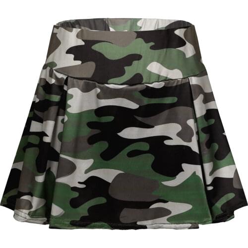 Women Camouflage Printed Pleated Skirt Girls Summer Sport Workout Volleyball Tennis Running Pantskirt Mini Skirt Plus Size S-5XL