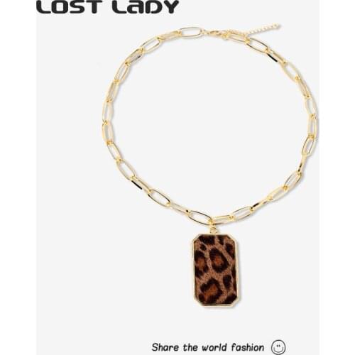 Lost Lady Fashion Leopard Pendant Necklace For Women Gold Color Alloy Statement Necklace Wholesale Jewelry Party Wedding Gifts