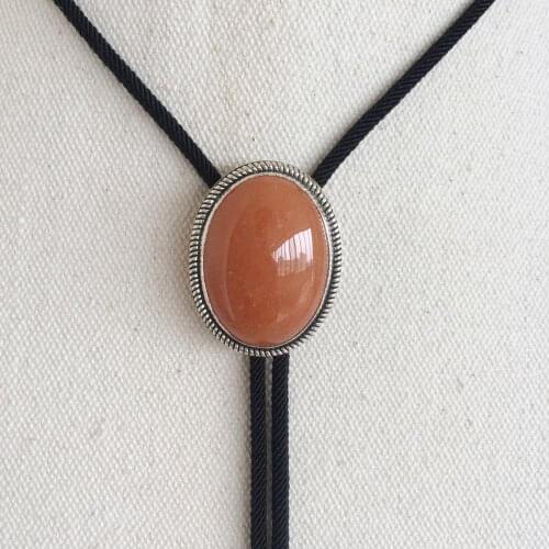 New Original Vintage Sterling Silver 925 Nature Red Aventurine Stone Wedding Oval Bolo Tie Necklace BOLOTIE-S061