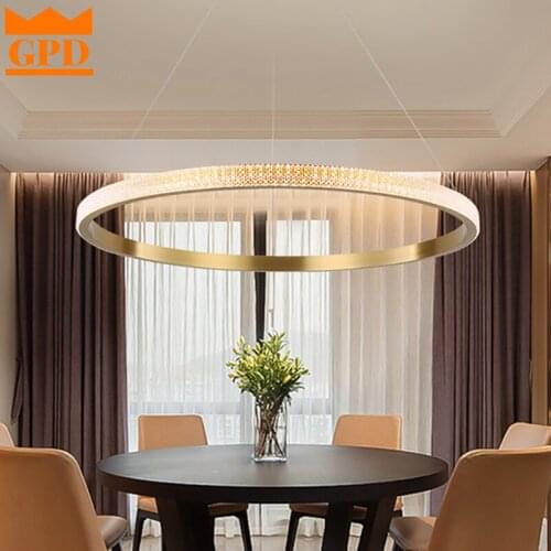 GPD Gold Chandelier Bedroom Round Chandeliers Loft Double Rings Wires hanglamp Brushed Gold Dining room Lobby Lustre Lighting