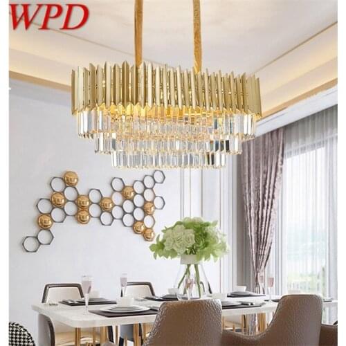 WPD Gold Chandelier Postmodern Crystal Rectangle Pendant Lamp Home LED Light Fixture for Living Dining Room