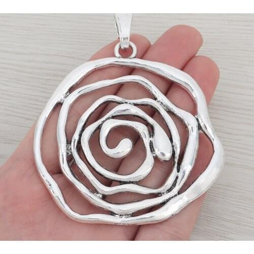 3 x Tibetan Silver Large Boho Hollow Swirl Vortex Spiral Round Charms Pendants for Necklace Jewelry Making Findings 74x72mm
