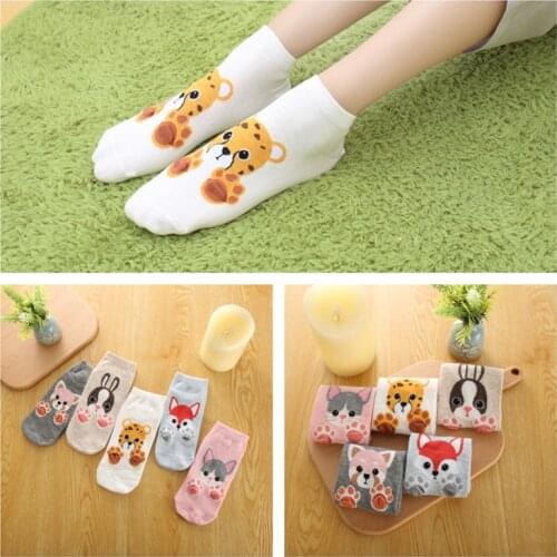 5 pairs of cute Harajuku animal fashion socks set funny spring and summer Cartoon Women Socks kawaii Ankle Colorful Cotton
