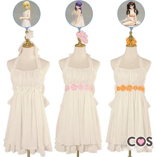 Anime Fate Saber Tohsaka Rin Matou Sakura Little white dress wedding party dress cosplay costume Full Set
