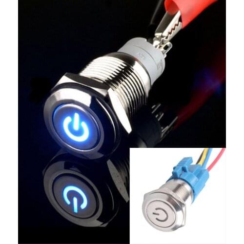 AT 16mm 12V 3A Car Blue LED Metal Push Button Toggle Switch Socket Plug Sales