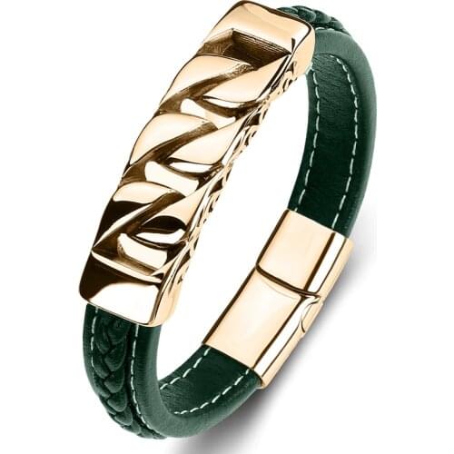 Trendy Handmade Leather Bracelet Men Punk Rock Jewelry Stainless Steel Magnetic Buckle Party Luxury Bangles Male Wristband P102