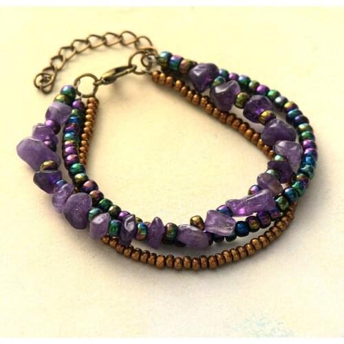 Ethnic Multi Strands Bead Bracelets Handmade Amethysts Seed Beads Bohemian Wrap Bracelet Femme Women Teengirls Jewelry