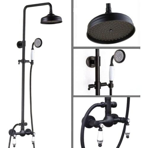 Black Oil Rubbed Brass Wall Mounted Rain Bathroom Rainfall Shower Faucet Set with Hand Held Spray Shower Head Mixer Tap 2rs518