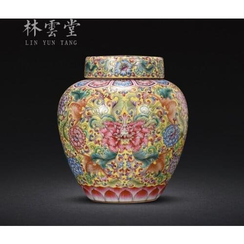 Lotus treasure phase yellow colored enamel caddy to jingdezhen ceramic decorative POTS furnishing articles by hand