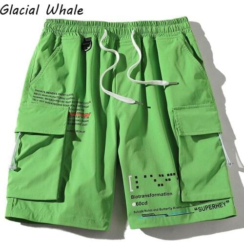 GlacialWhale Mens Shorts Men 2021 New Summer Green Hip Hop Japanese Streetwear Harajuku Male Casual Punk Pants Shorts For Mens