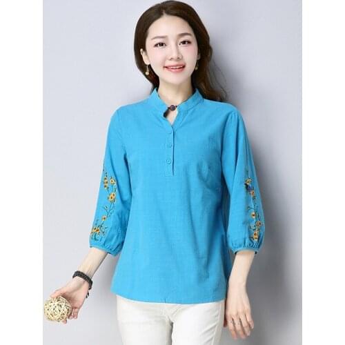 Cotton Traditional Chinese Clothing Ladies Chinese Tops Embroidery Blouse And Top Women Shirt Chinese Style Clothing Women 11576