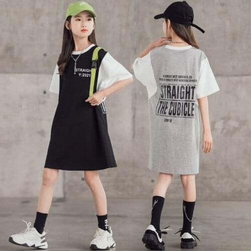 2021 New Teen Girls Summer Fashon Long Tops Korean style Casual Cotton Shirt Dress 8 10 12 13 14 years old