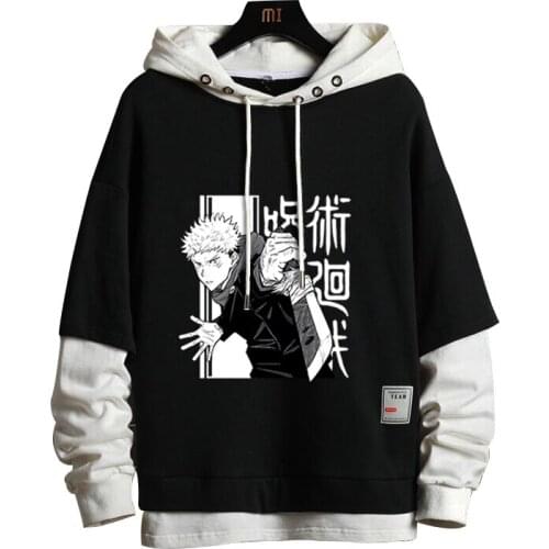 Jujutsu Kaisen Cosplay Hoodie Gojou Satoru Itadori Yuuji Print Coat Pullover Unisex Autumn Winter Thick Jacket Fake Two Piece