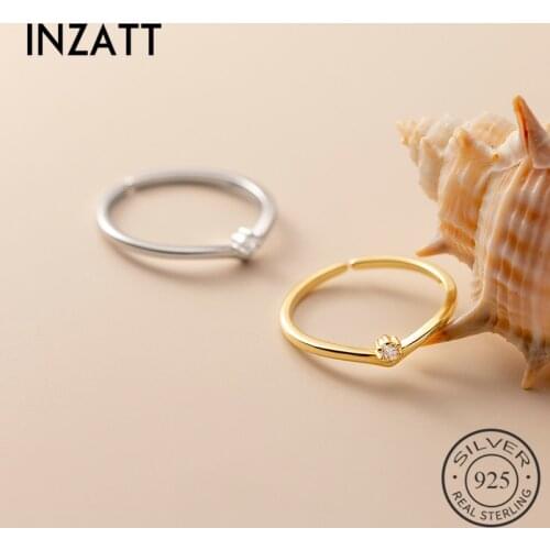 INZATT Real 925 Sterling Silver Zircon Letter V Adjustable Ring For Fashion Women 18K Gold Fine Jewelry Minimalist Accessories