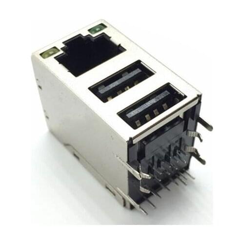 10pcs USB + RJ45 Ethernet Cable Female Socket Connector With 2 LED Data Connection Interface Charging