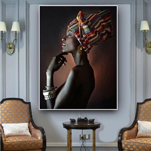 Africa Women Golden Model Painting Art Home decorative Wall Poster Black African Girl Fashion Picture