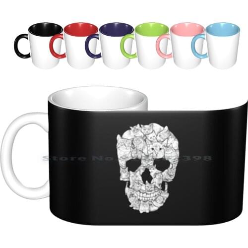 Cat Skull Ceramic Mugs Coffee Cups Milk Tea Mug Cat Cats Skull Cat Skull Halloween Death Horror Scary Kitten Goth Gothic Punk