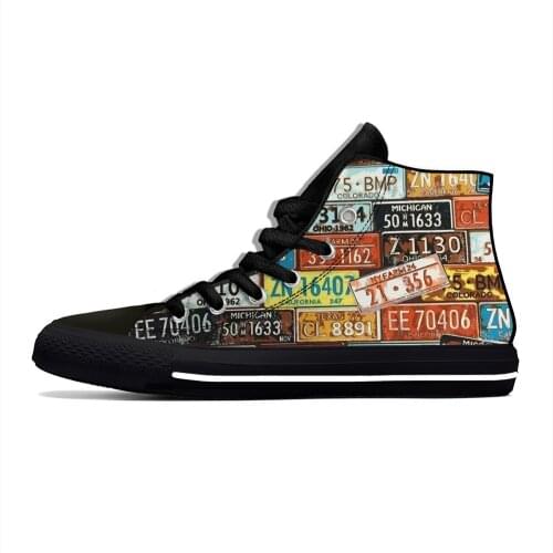 License Car plate number Novelty Design Lightweight High Top Canvas Shoes Men Women Casual Breathable Sneakers