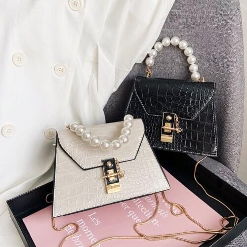 Fashion Alligator Pattern Super Mini Design Shoulder Crossbody Bag Casual Women PU Leather Messenger Handbags with Pearl Handle